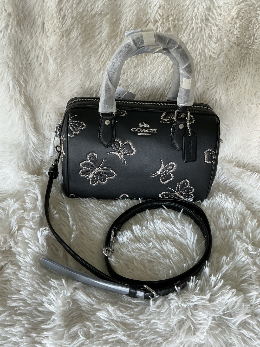 Coach Black Butterfly smooth leather Rowan Satchel